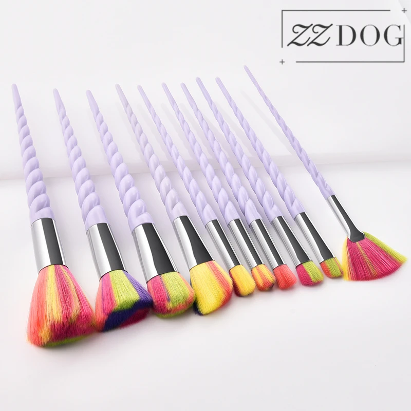 

ZZDOG 10Pcs Unicorn Theme Makeup Brushes Set Professional Powder Eyeshadow Highlight Blush Brush Spiral Handle Cosmetic Tools