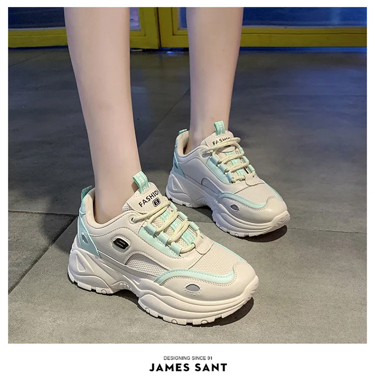 

Women's Chunky Sneakers Thick Bottom Platform Vulcanize Shoes Fashion Breathable Casual Running Shoe for Woman Female 2021
