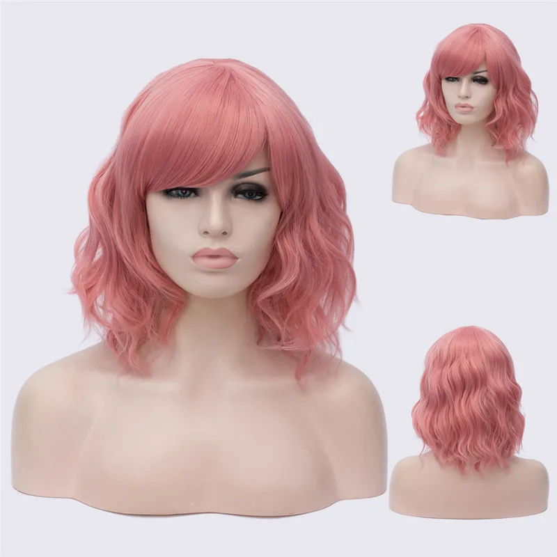 MSI Wigs, Короткие парики для косплея, фиолетовый, для женщин, кудрявый, красный, синий, парик с боковой челкой, зеленый, розовый, синтетический парик, жаростойкий