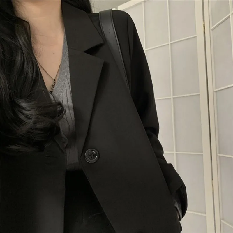 Black Formal Business Blazers Women Elegant Straight Oversize Spring Office Ladies England Style Retro Solid Long Sleeve Tops | Женская