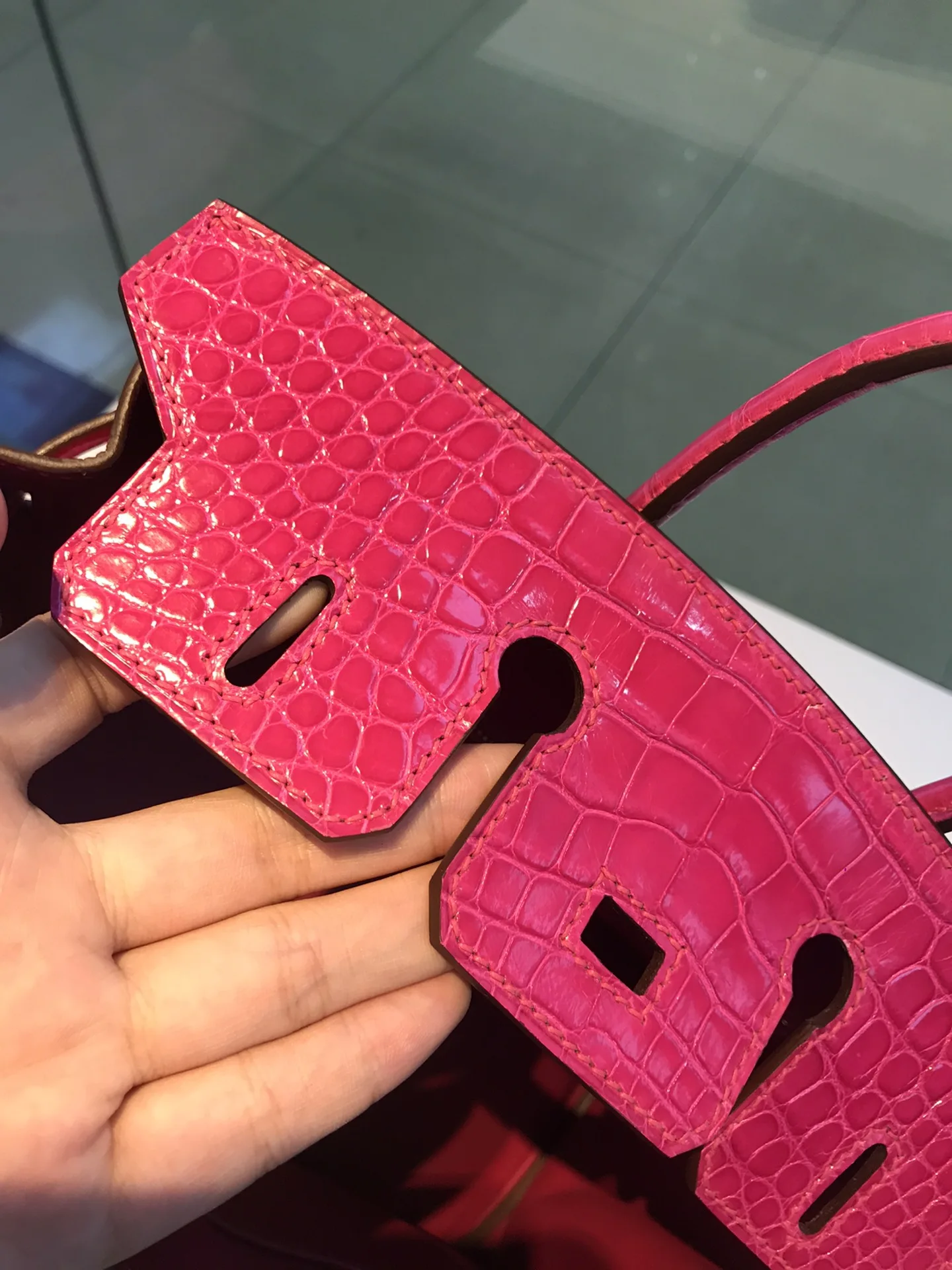 

Fully HANDMADE BRAND Handbag,25CM,Fuchsia Crocodile with TOGO Leather,Luxury purse,Wax line stitiching,Fast delivery