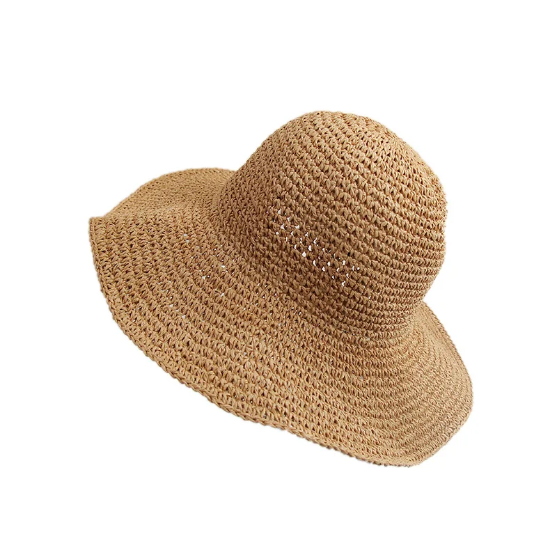 

Соломенная шляпа ручной работы, однотонная вязаная соломенная шляпа, летняя шляпа для загара, модная женская шляпа для рыбалки в повседневн...