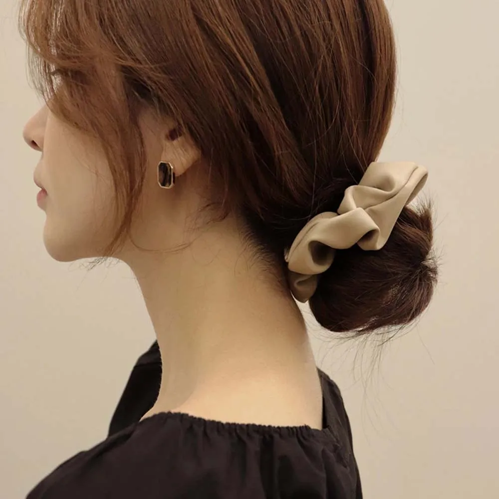 

1PC Korea Autumn Winter Leather Big Elastic Hair Bands Scrunchies Vintage Solid Color Headbands Hair Accessories