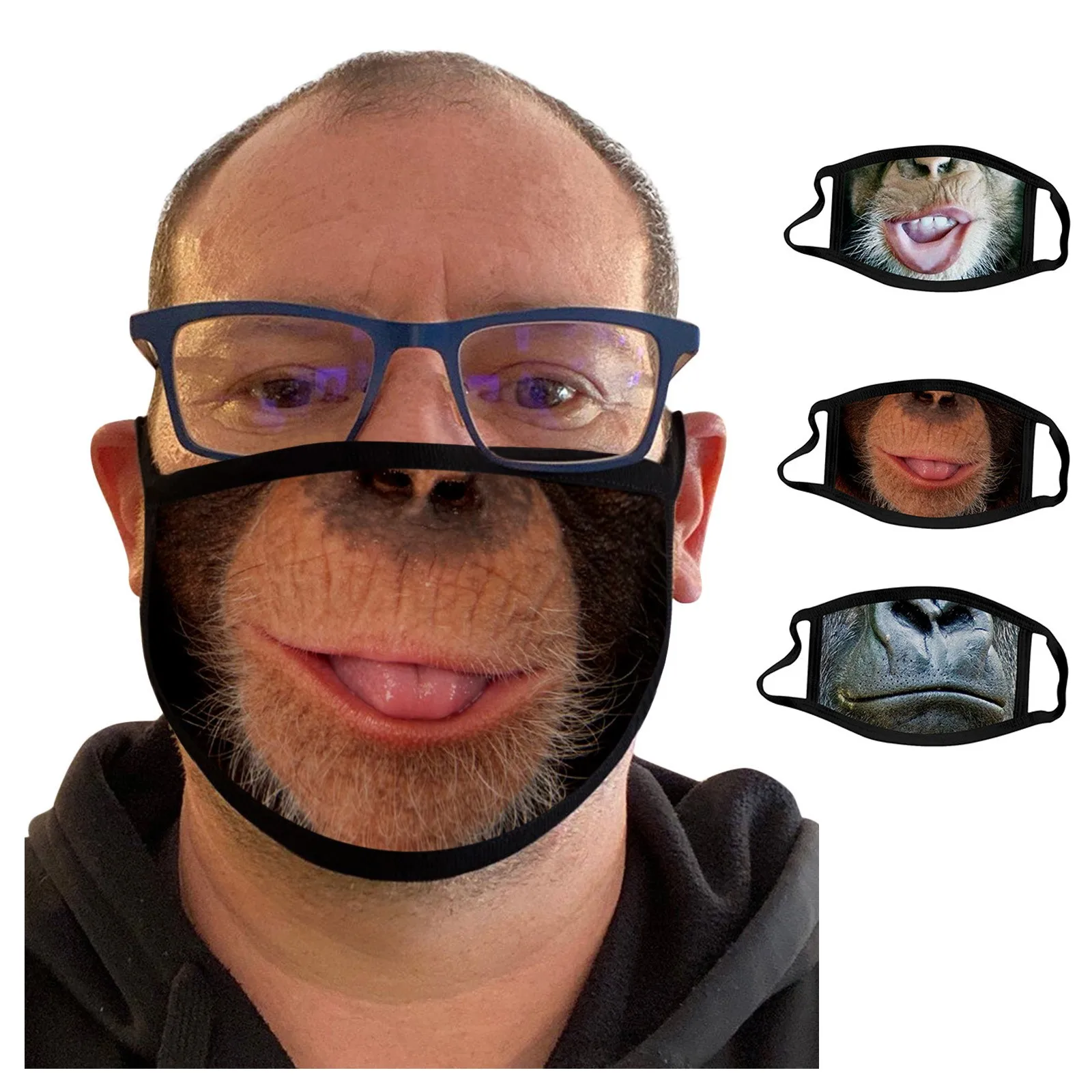 

3pc Adult Funny Orangutan Printed Ice Silk Mask Washable Reusable And Comfortable Breathable Protect Washable Mouth Mask#50