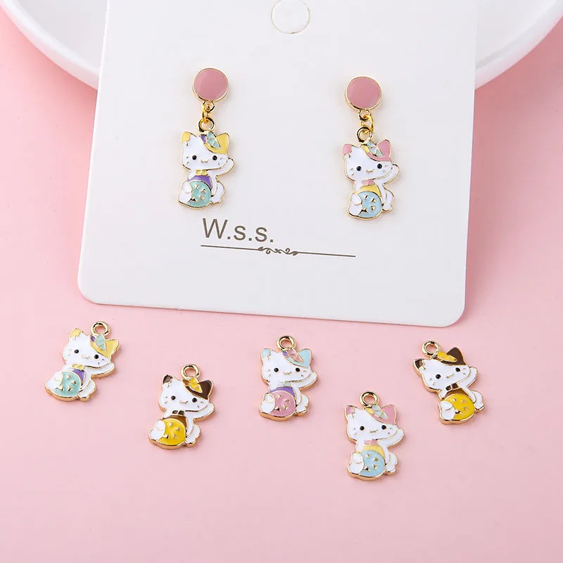 6 шт. японские милые серьги в виде кота персика сплав подвеска капли масла сделай