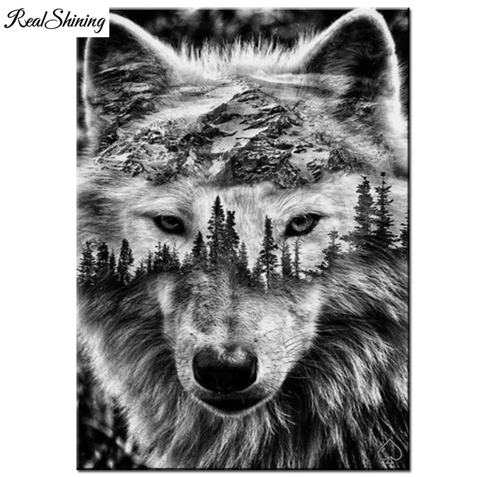 Полное квадратное круглое сверление 5D DIY Алмазная живопись 3D Вышивка горы Волк Лесная деревья Крестик Домашний декор искусство Т1000.