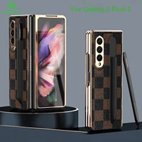 pen holder case for samsung galaxy z fold 3 5g front glass case with s pen slot leather slim full protection back cover capa