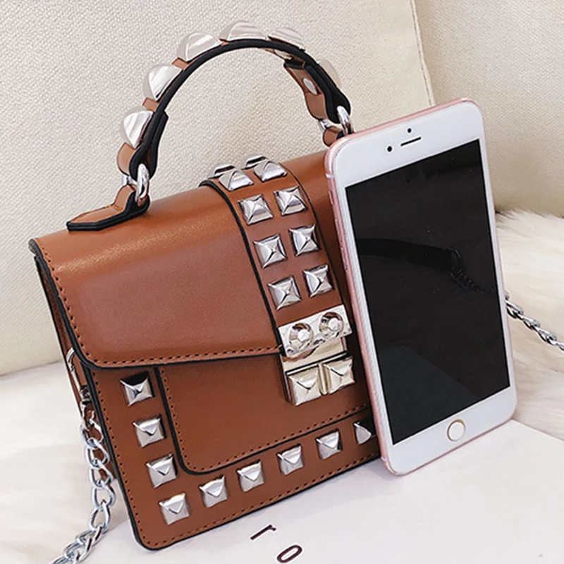 Модная сумка на плечо с заклепками женские сумки через цепочками из