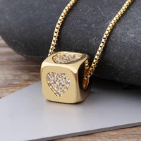 aibef luxury cute cube heart necklace copper zircon gold chain necklace for women romantic party wedding birthday jewelry gift