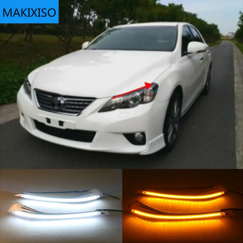 

Светодиодный бровей дневные ходовые огни светильник LED DRL с желтым сигналом поворота светильник для Toyota Reiz Mark X 2010-2013