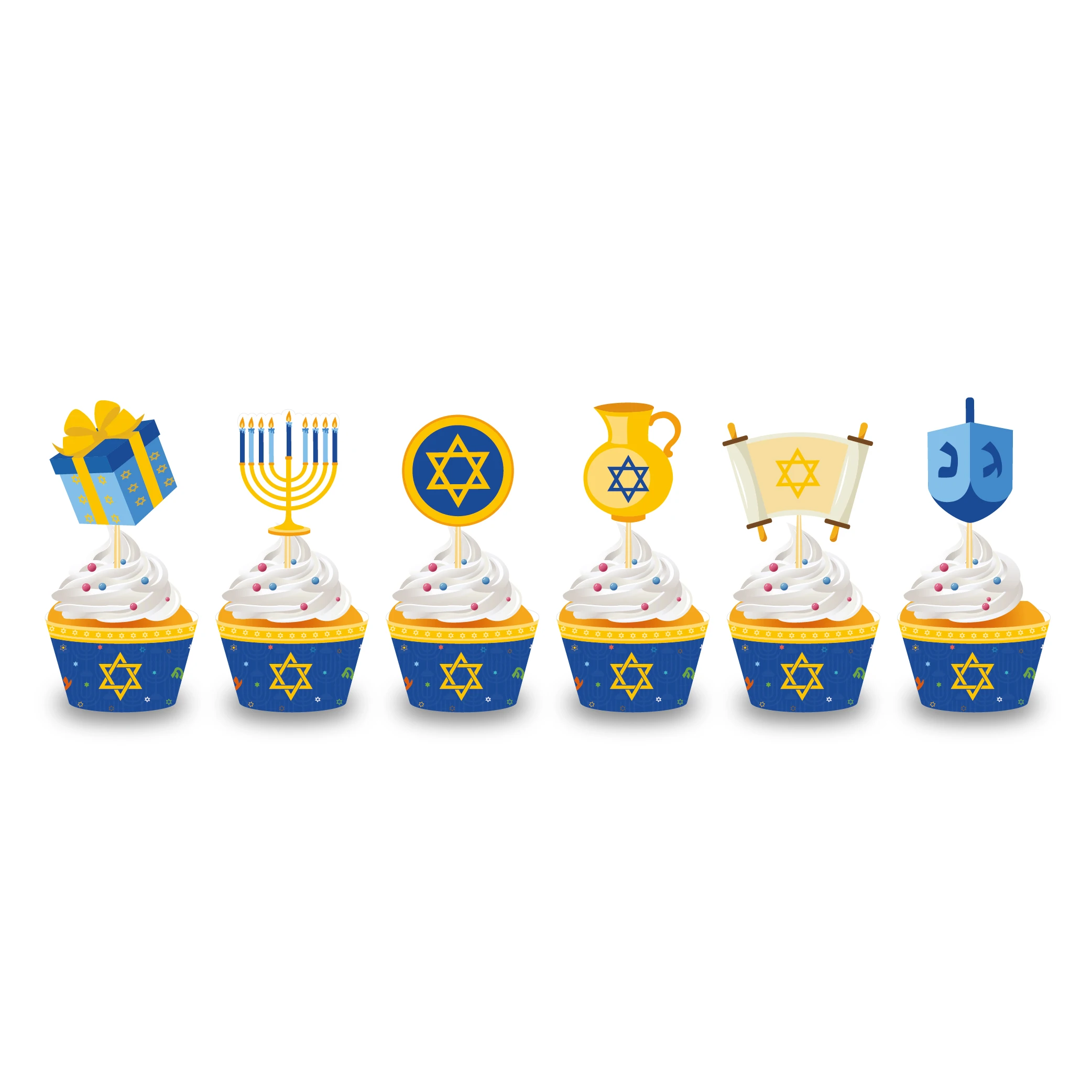 

Happy Hanukkah Party Cake Topper Cupcake Wrapper DIY Chanukah Party Decorations Xmas Party Cake Decorating Supplies