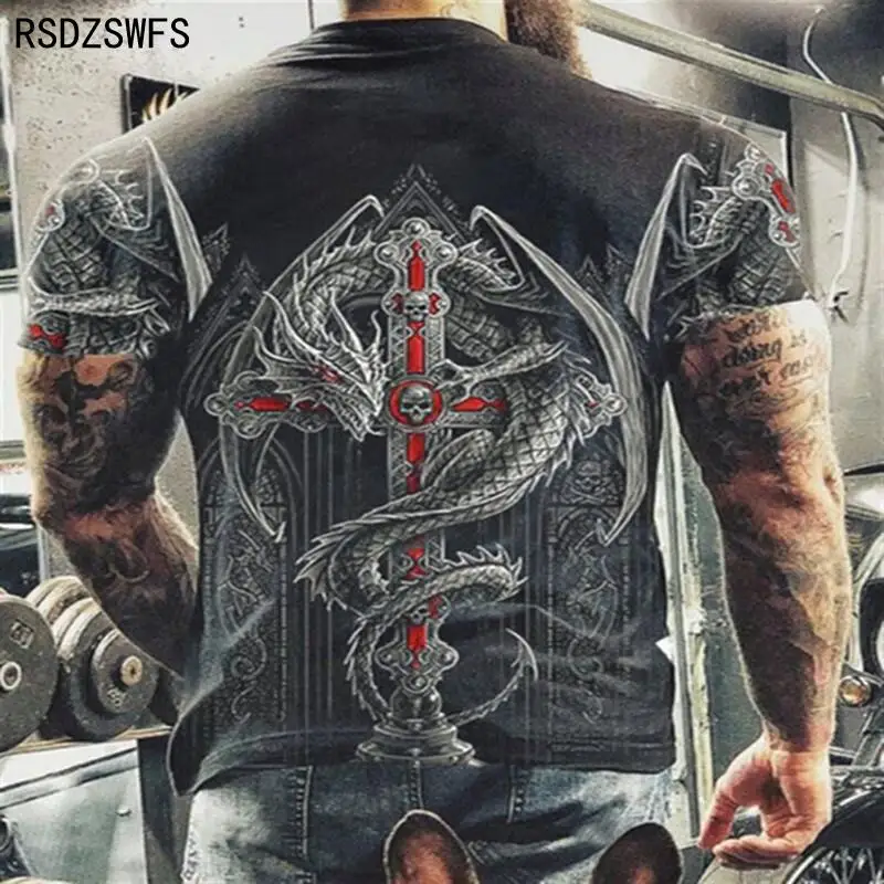 Футболка мужская с 3D-принтом черепа модная повседневная одежда оверсайз круглым