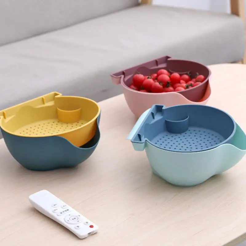 Double Drain Basket Bowl Rice Washing Kitchen Sink Strainer Noodles Vegetables Fruit Gadget Plastic Lazy Artifact | Дом и сад