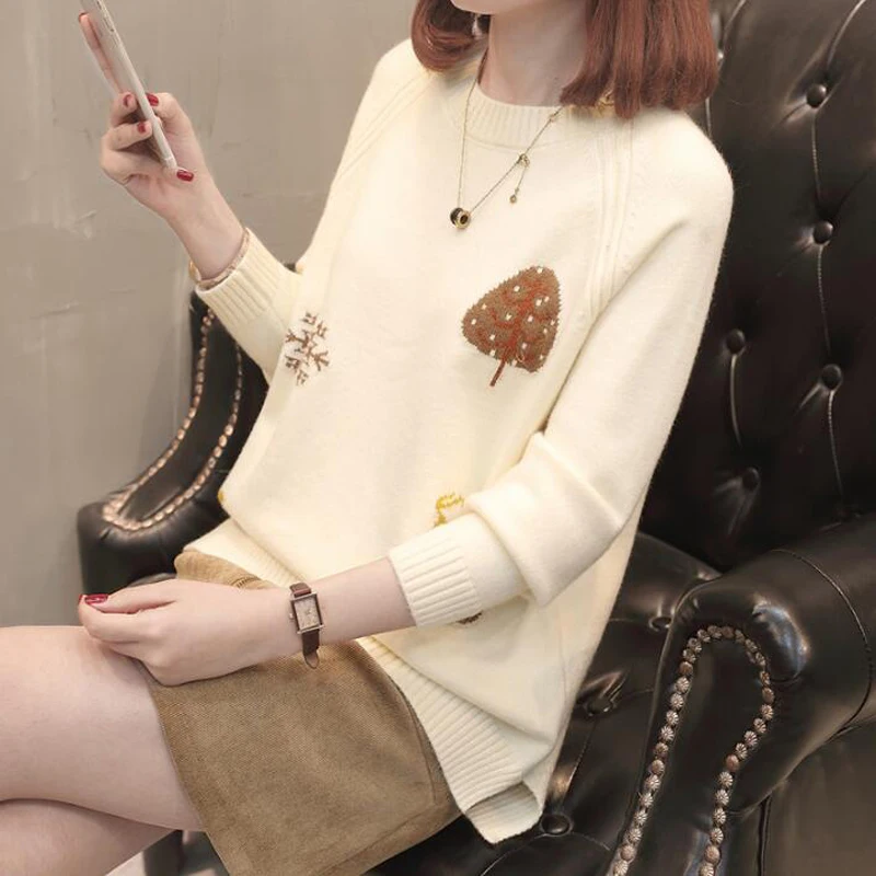 

Warm Harajuku Winter Design Women New Pullover Sweater Autumn Cotton Knitted Tops Jacquard Female Knitwear Thick Sweaters