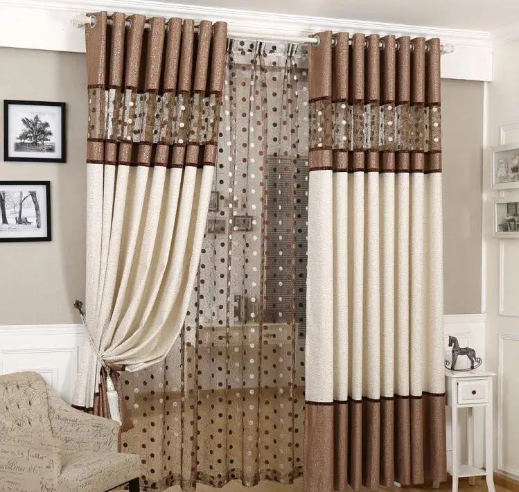 

Brown Gray European Luxury Curtains Bird Nest Spliced Curtain Linen Tulle For Living Room Kitchen Bedroom Roman Sheer