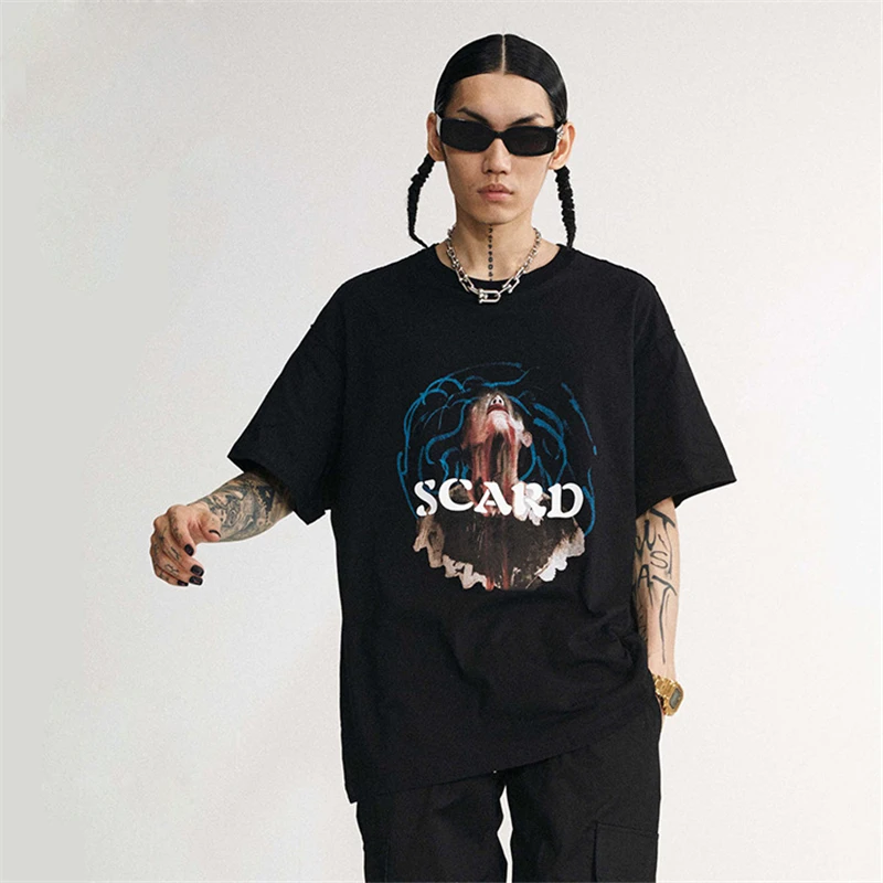 

2021 Men Hip Hop Drak T Shirt Furious Vampire Streetwear T-Shirt Oversize Hiphop Loose Tshirts Summer Short Sleeve Tees Cotton