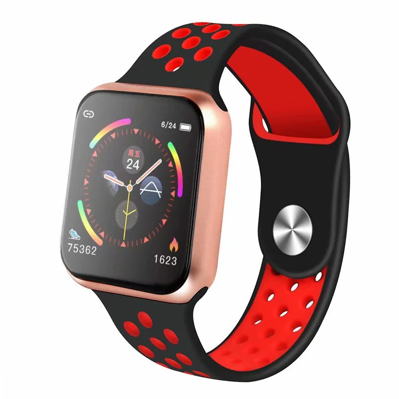 Red Smart Watch Men Women Heart Rate Blood Pressure Monitor Fitness Tracker IP67 Waterproof Sport Smartwatch Clock PK S226 IWO 10 9 - Color: Red