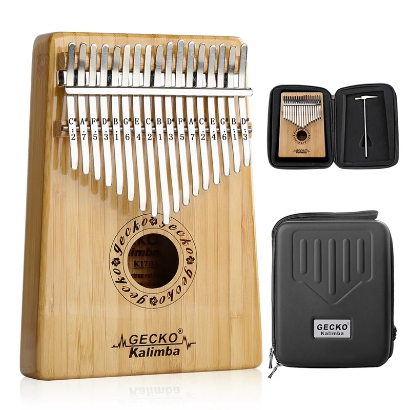 

GECKO B Tone Kalimba 17 Keys Bamboo Thumb Piano with Performance Protection Box, Tuning Hammer K17BA for Kids Adult Gift