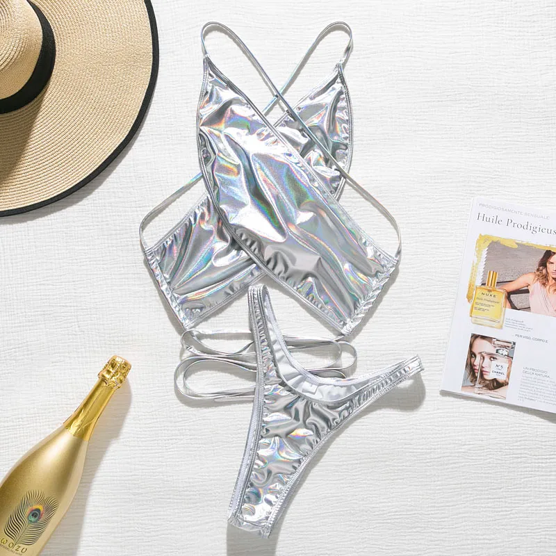 

Halter Swimsuit Female Lace Up Bathing Suit 2020 Brazilian Bikini Thong Solid Swimwear Women Bathing Suit Beach Wear Swimsuit