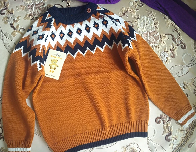 Boys sweater spring and autumn new girls clothes wear geometric cotton knitted baby pullover sweater