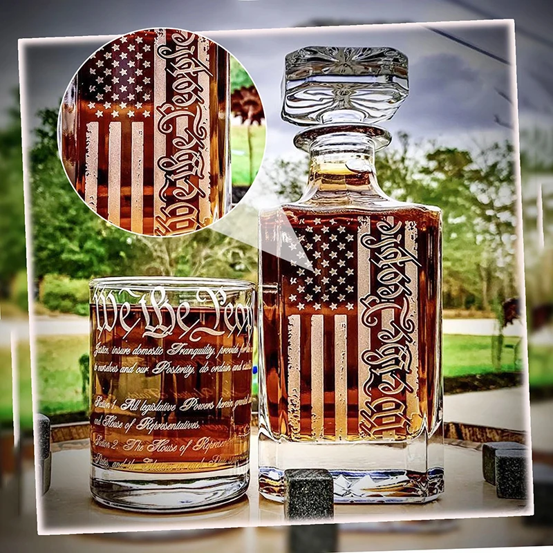 

Whiskey Decanter with American Flag Design/450ml Display Bottle/Aromatherapy Bottle/Glass Bottle for Multi-Purpose L23
