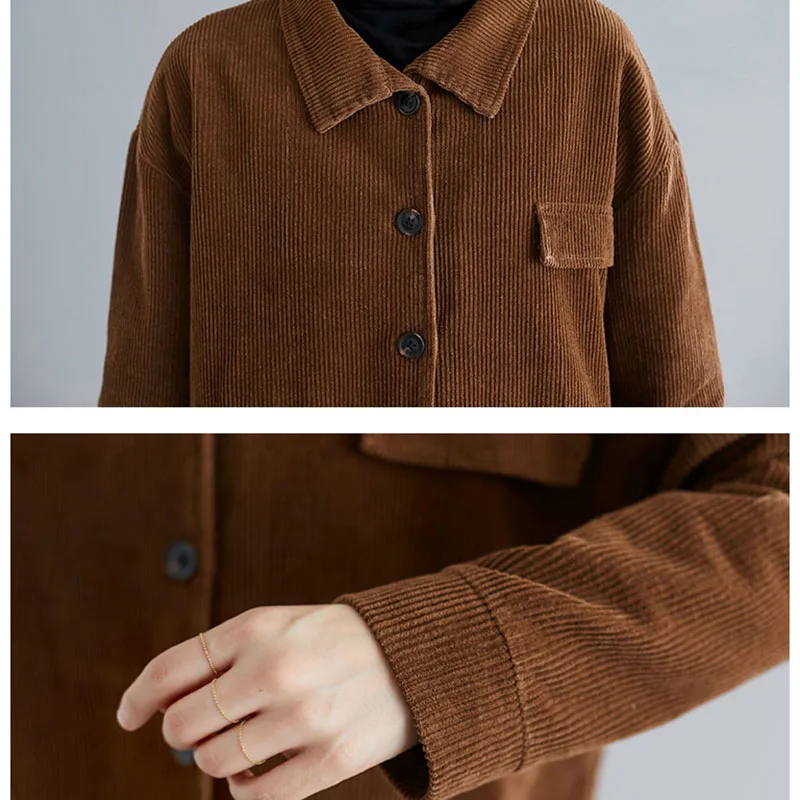 

Spring Women's Jackets Coats New Fashion Corduroy Jacket Loose Wild Short Overcoat Plus Size Female Windbreakers Vintage Tops