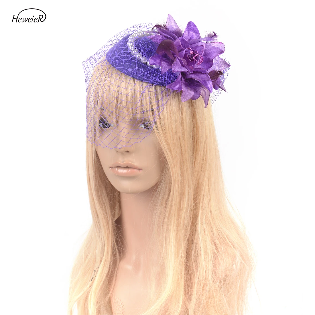 Женский головной убор Таблетка с искусственными бусинами и перьями Вуалетка