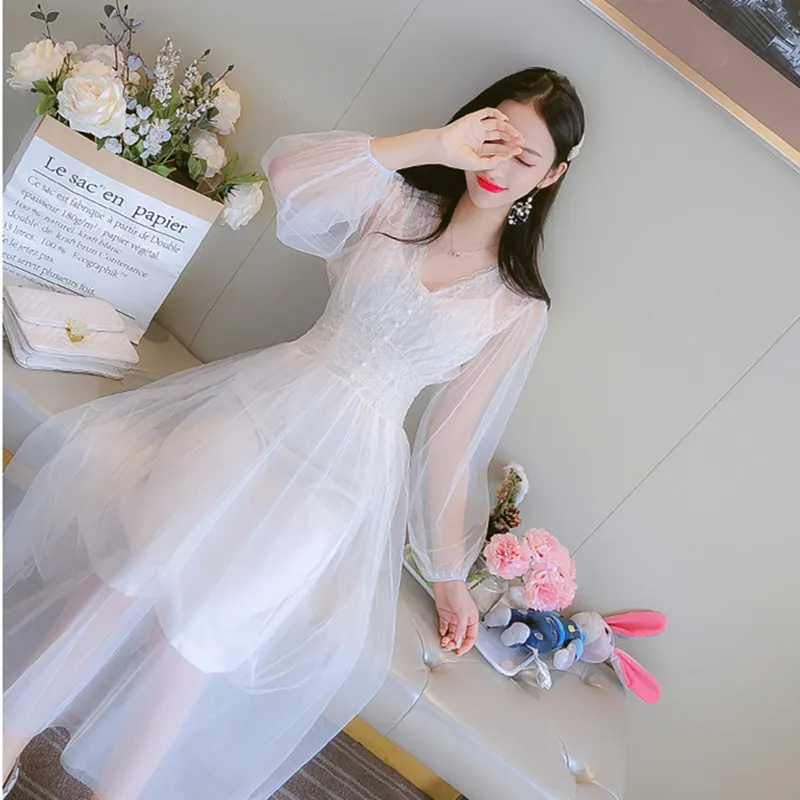 Платье женское элегантное шифоновое платье с длинным рукавом летнее