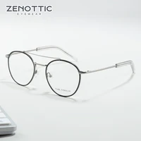 zenottic pure titanium glasses frame for men women round myopia optical eyewear ultralight double bridge prescription eyeglasses