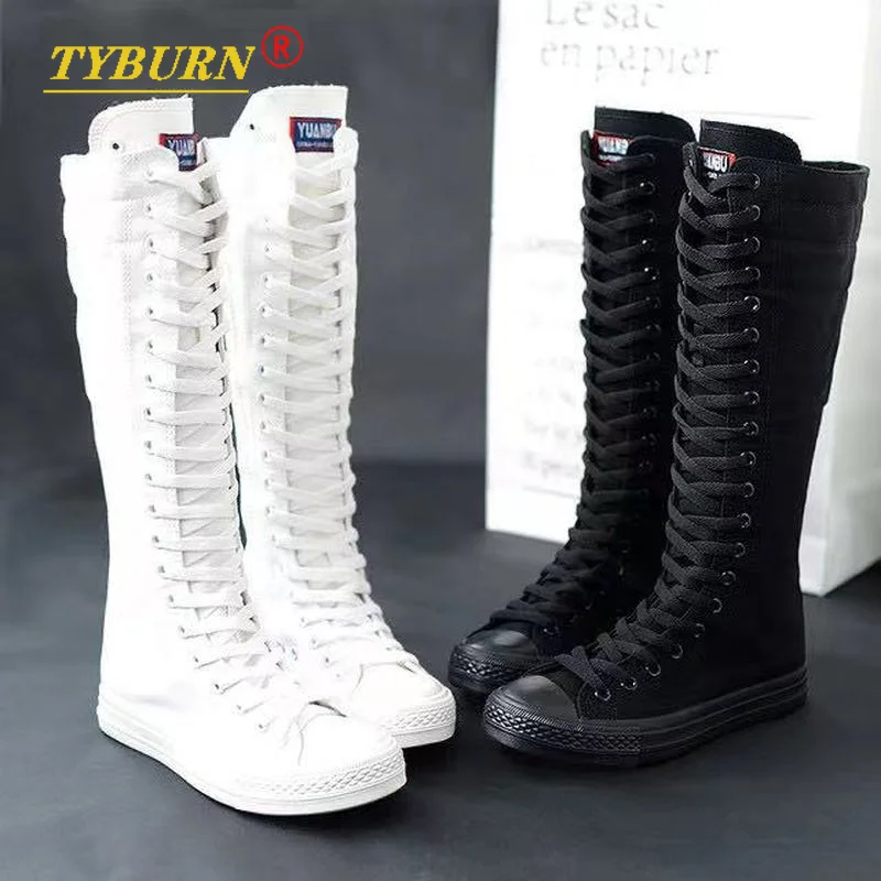 

2021 Spring and Autumn Women's Shoes Canvas Casual High-top Shoes Boots Lace-up Comfortable Platform Shoes 35-40 Size Sneakers