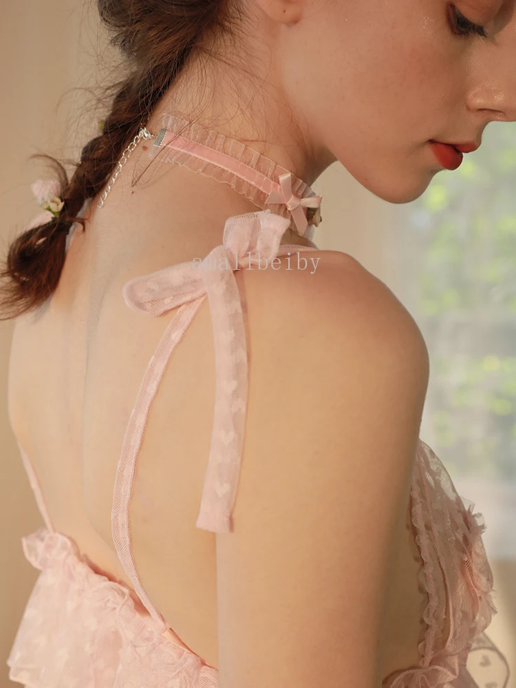 Женская сетчатая ночная рубашка летняя пикантная Ночная на бретелях с