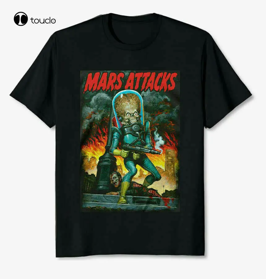 

Mars Attacks City Destruction T Shirt Mens Licensed Movie Ufo Aliens Tee Black