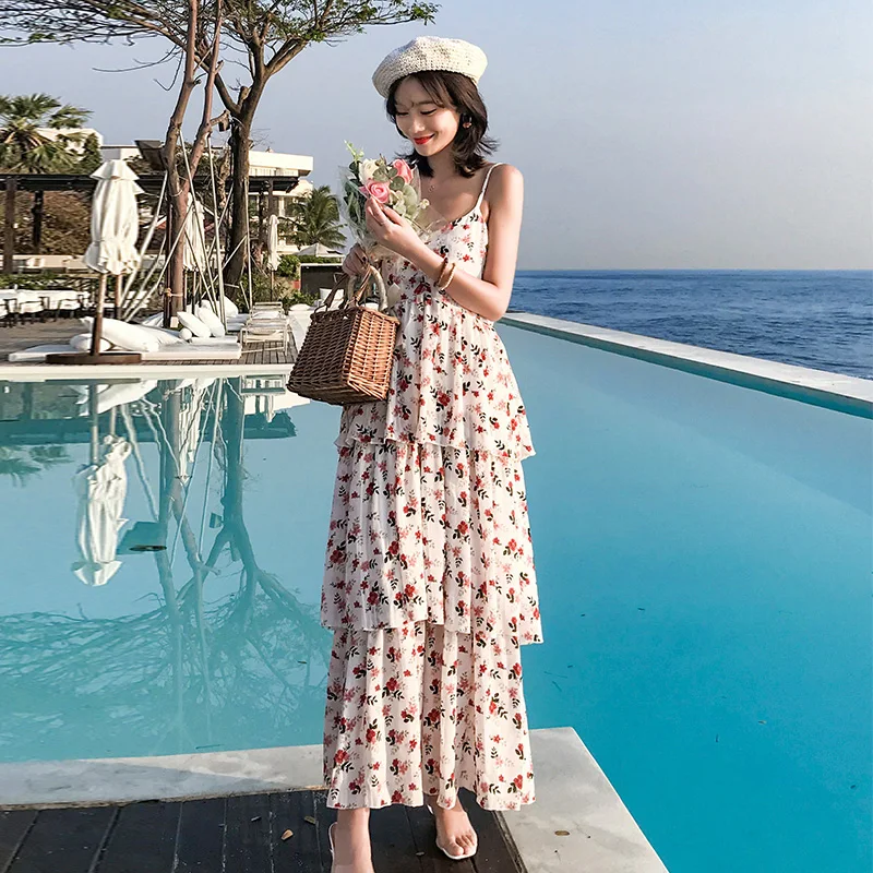 Женское Шифоновое Платье макси с цветочным принтом элегантное сказочное