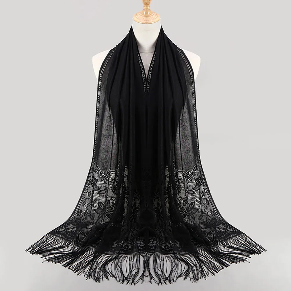Women Scarf Muslim Islamic Tassel Lace Hollow Long Shawl Wrap Stole Shawls And Wraps Towel Femme Beach Womens |