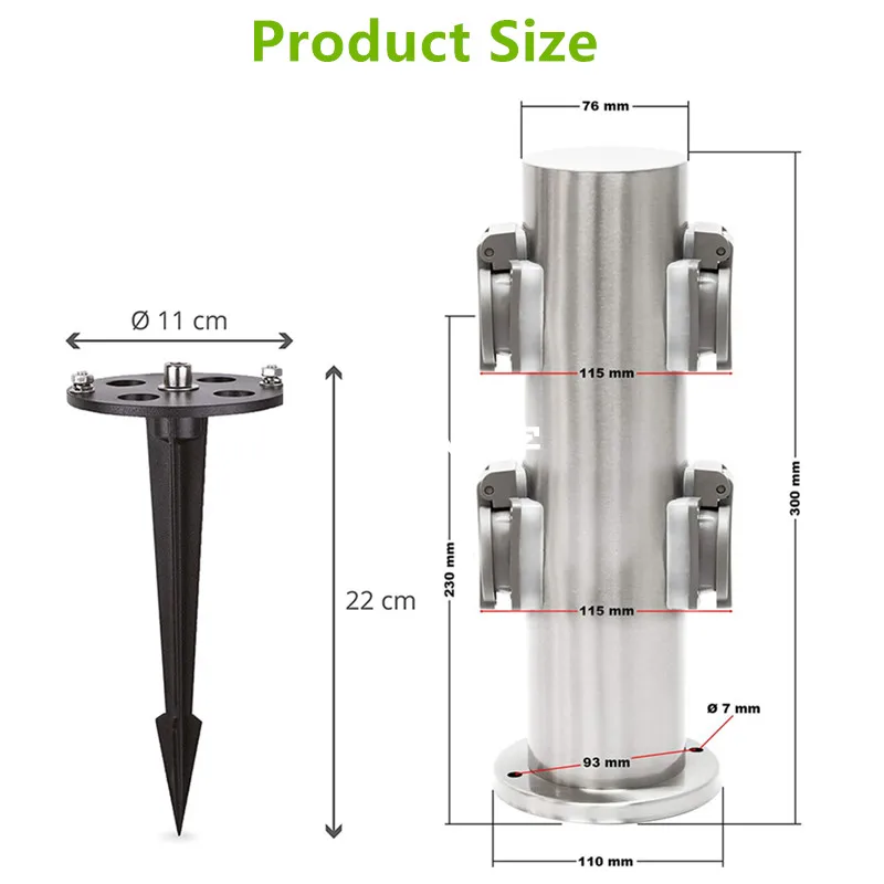 Садовая колонка с 4 розетками европейского стандарта 3680 Вт 16 А