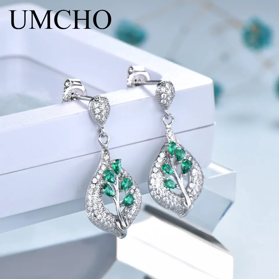 UMCHO Real 925 Висячие серьги из серебра пробы для женщин нано драгоценный камень