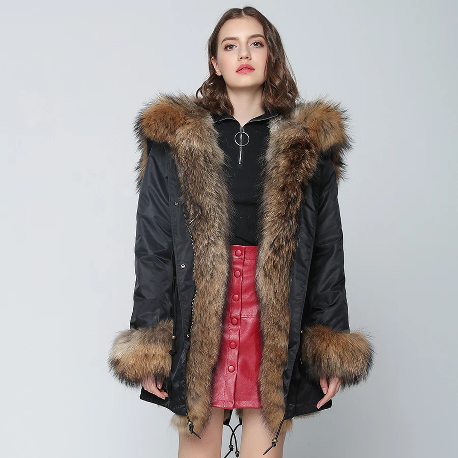 OFTBUY, водонепроницаемая парка, зимняя куртка, Женское пальто с натуральным мехом, большой натуральный мех енота, Воротник из натурального меха кролика, подкладка из толстого теплого меха, Новинка