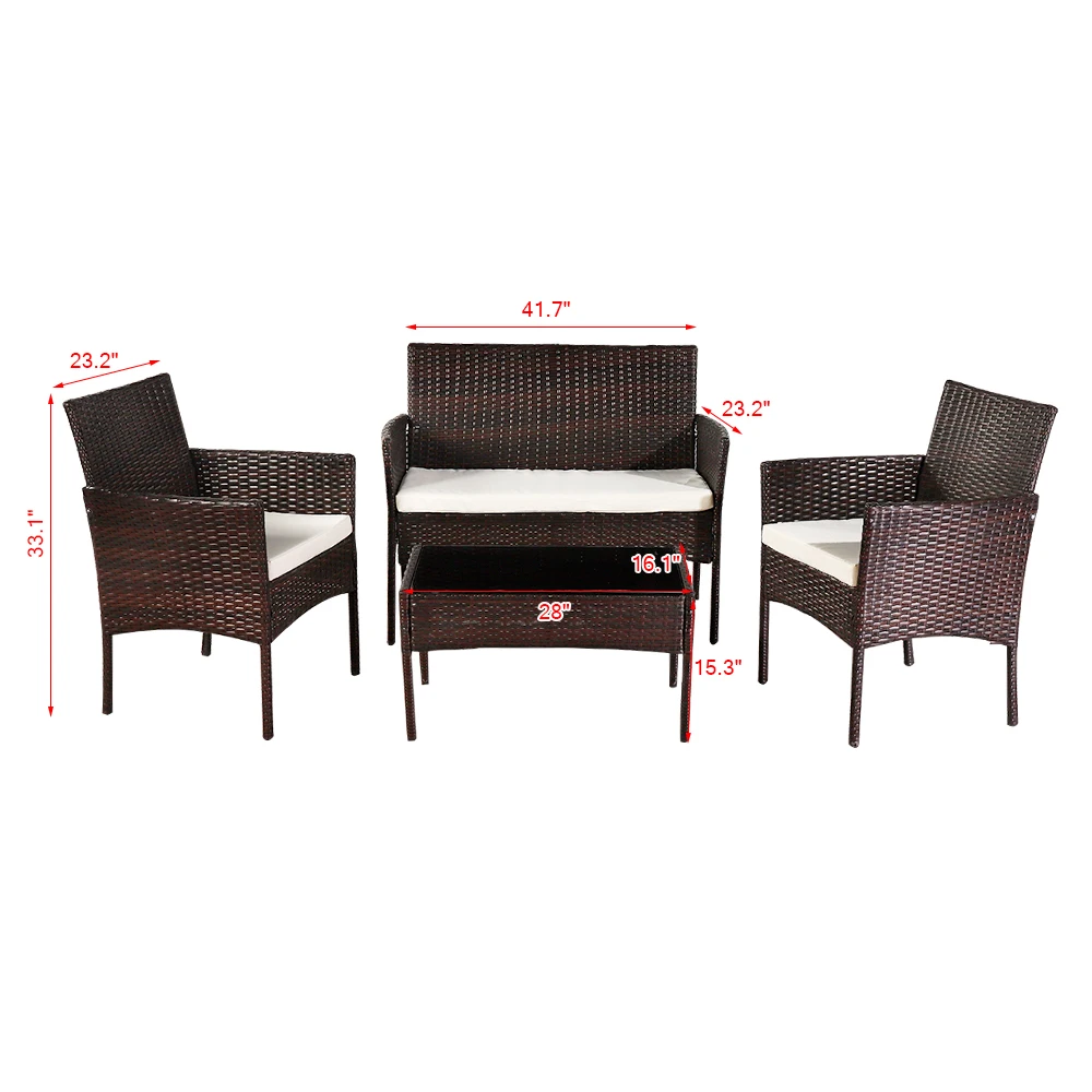 

(ships from US) 4 Pcs Outdoor Living Room Balcony Rattan Furniture Reception Sofa Chair Set Garden Afternoon Tea Sofa Chair