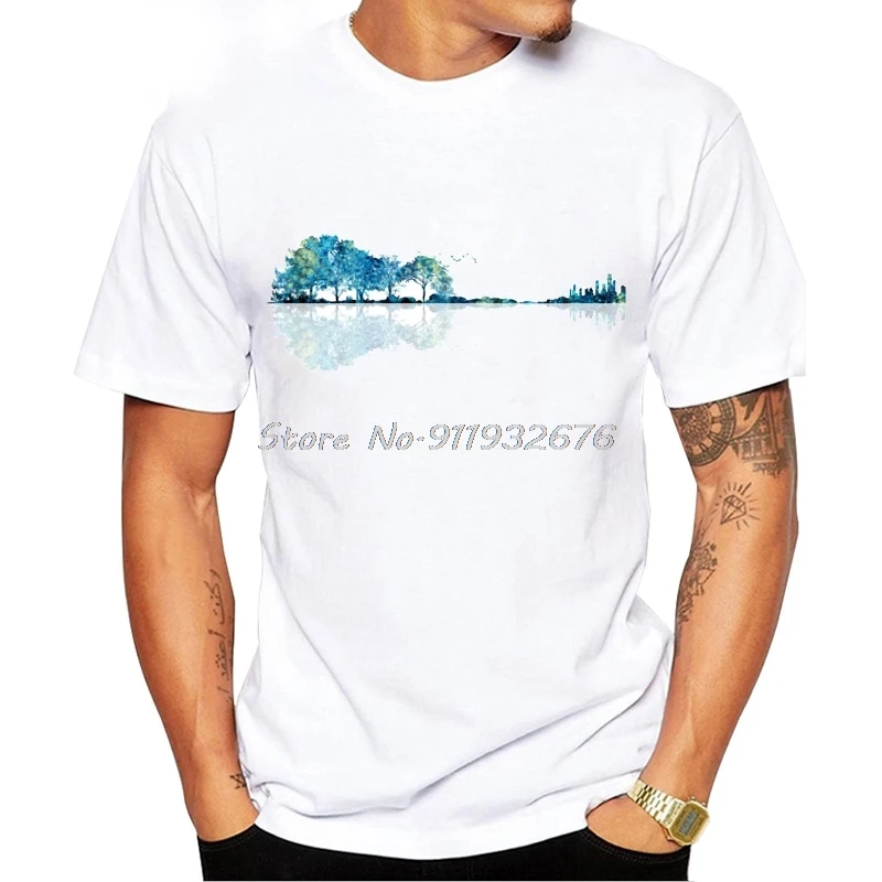 Футболка мужская с круглым вырезом тенниска принтом натуральной гитары акварель