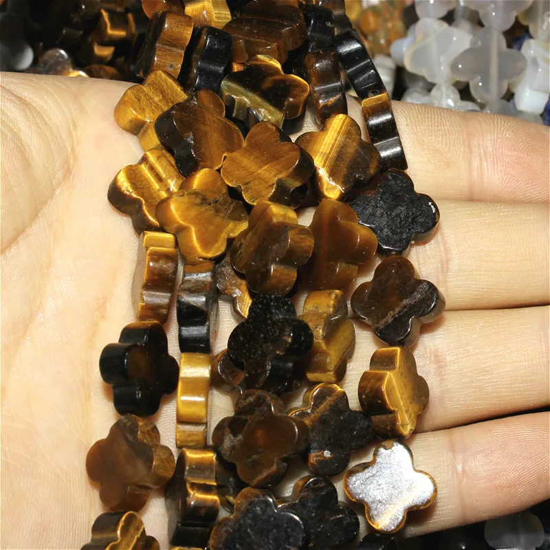 

14mm Natural Semi-precious Stone Bead Colorful Crystal Tiger Eye Cross Loose Beads for Jewelry Making DIY Bracelet Necklace 15"