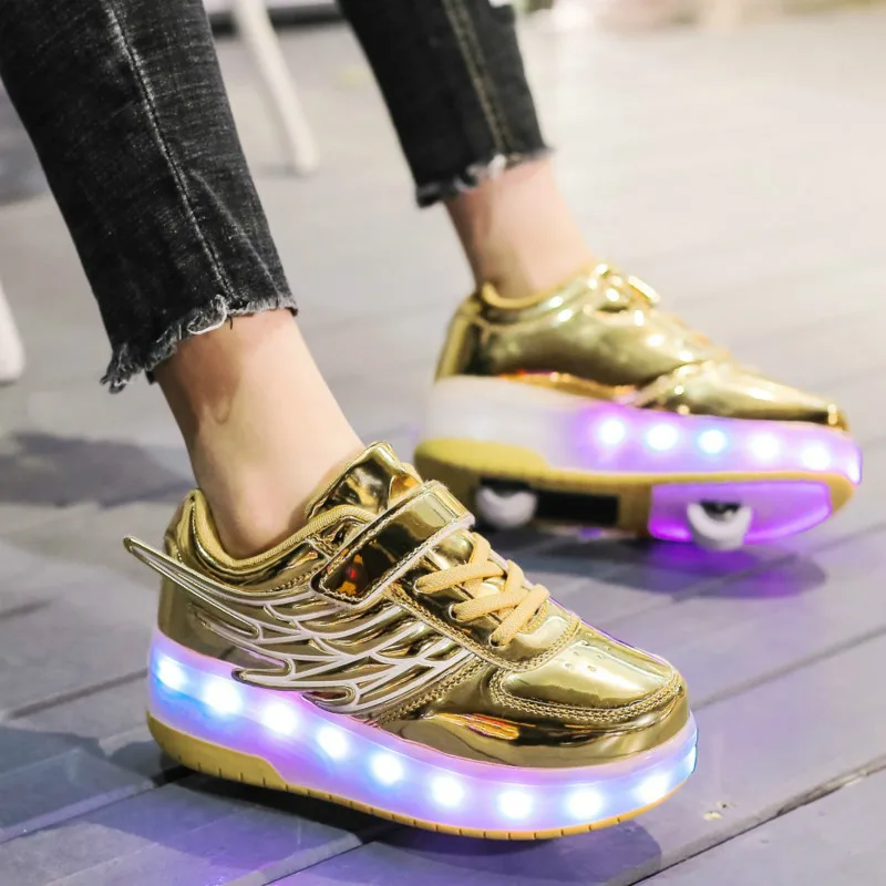 

Roller Skate Shoes for Kids Boys Girls LED Lighted Wheels Sneakers with On Double Wheels Children Glowing Roller Sneakers Shoes