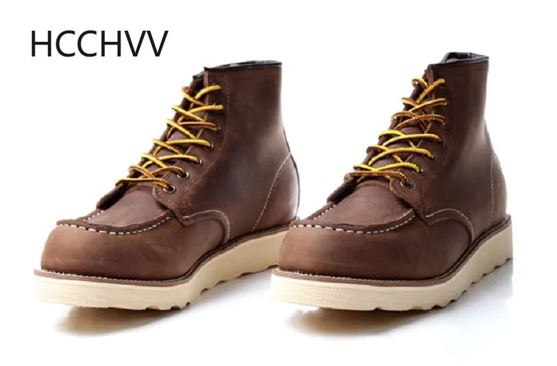 Ботинки мужские из натуральной кожи винтажные рабочие ботинки бронзовая обувь