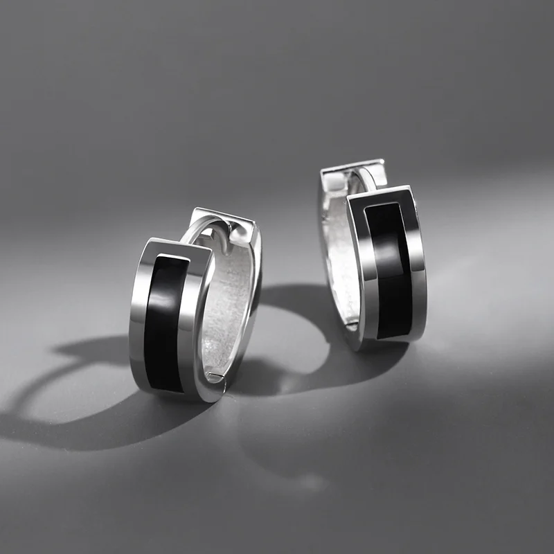 

Black huggie hoop earring for men simple minimalist men earring hip-hop emo cool korean style unique jewelry wholesale items