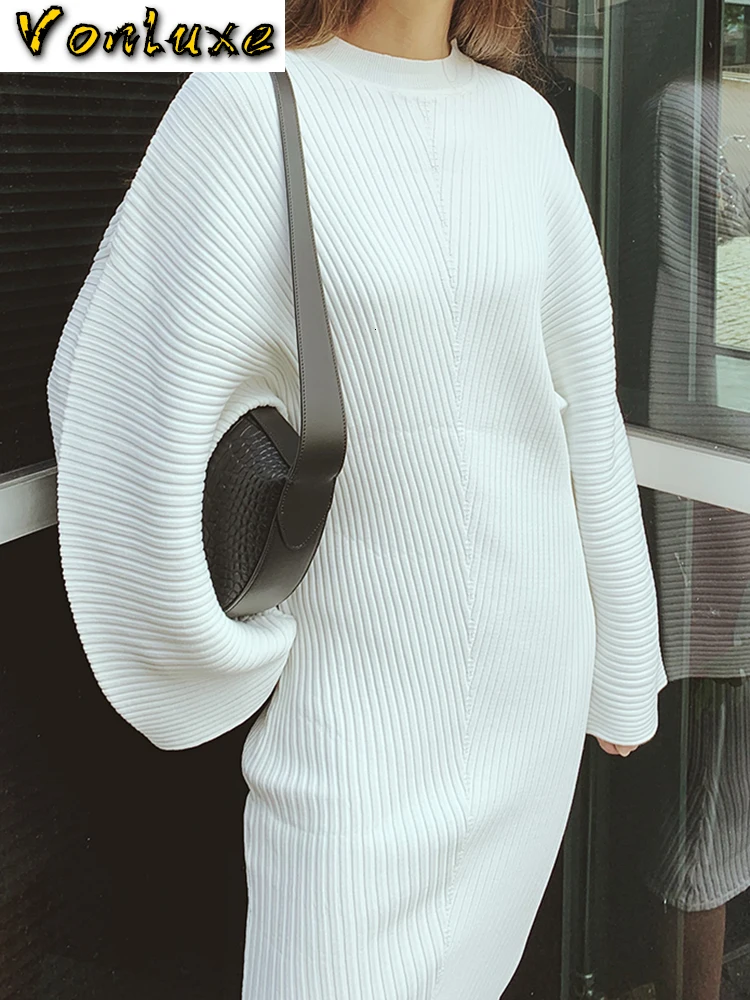 Свитер женское платье 2020 осень зима теплая водолазка с длинным рукавом Вязаные