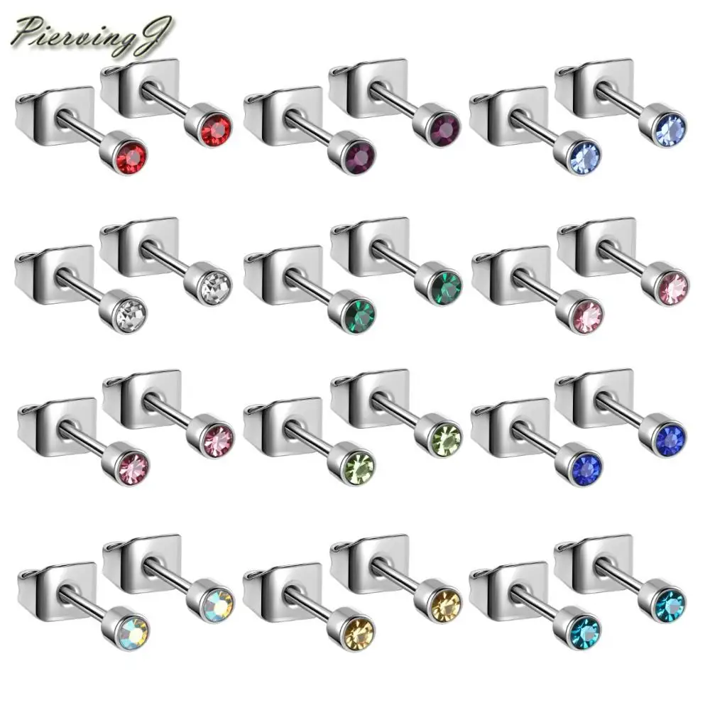 

PiercingJ 12pairs/Set Stud Earrings Stainless Steel 2.5mm Birthstone Cubiz Zirconia EarHypoallergenic Piercing Earring for Women
