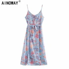 Винтажные шикарные женские голубые пляжные платья без рукавов на бретелях с цветочным принтом в богемном стиле рандомное Платье Бохо Макси платья