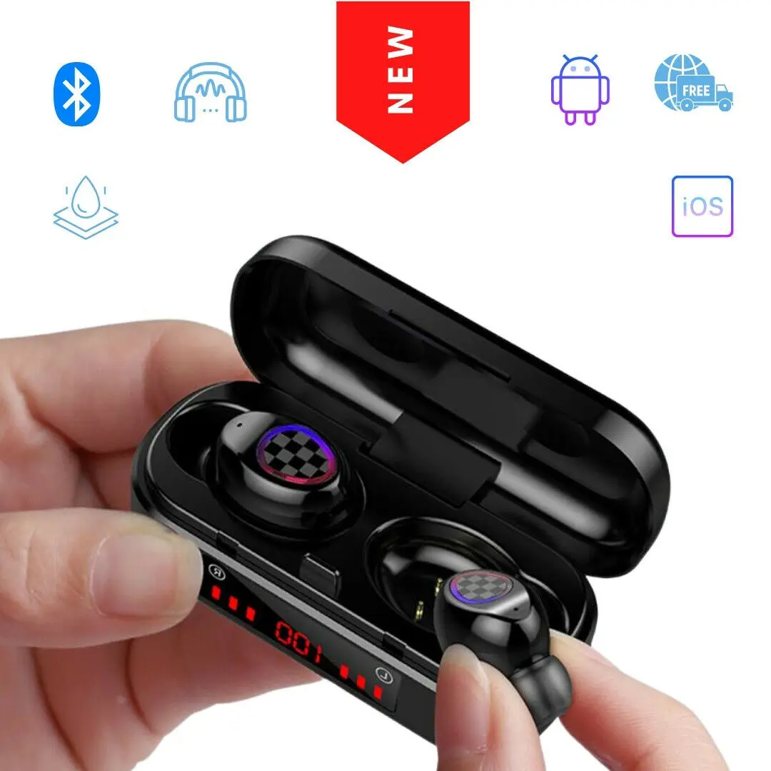 

V8 TWS Wireless Headphones Bluetooth 5.0 9D Bass Stereo Earphones Waterproof Earbuds Handsfree Headsets with Microphone Charging