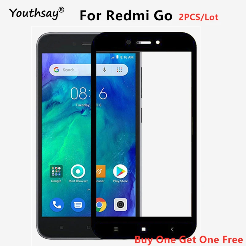 Protector de pantalla de vidrio para Xiaomi Redmi Go, pel&iacute;cula protectora de cobertura de pegamento total, pel&iacute;cula de vidrio para Redmi Go, 2 uds.-0