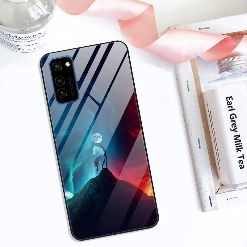 

Case For Honor V30 Tempered Glass Phone Back Cover With Black Silicone Bumper Series 3