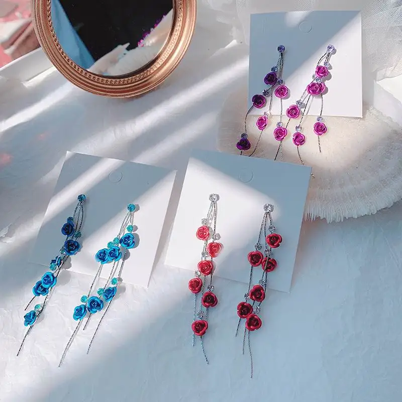 

Beautiful Rose Flower Earrings For Women 2020 New Jewelry Wedding Party Drop Dangle Earrings Long Design